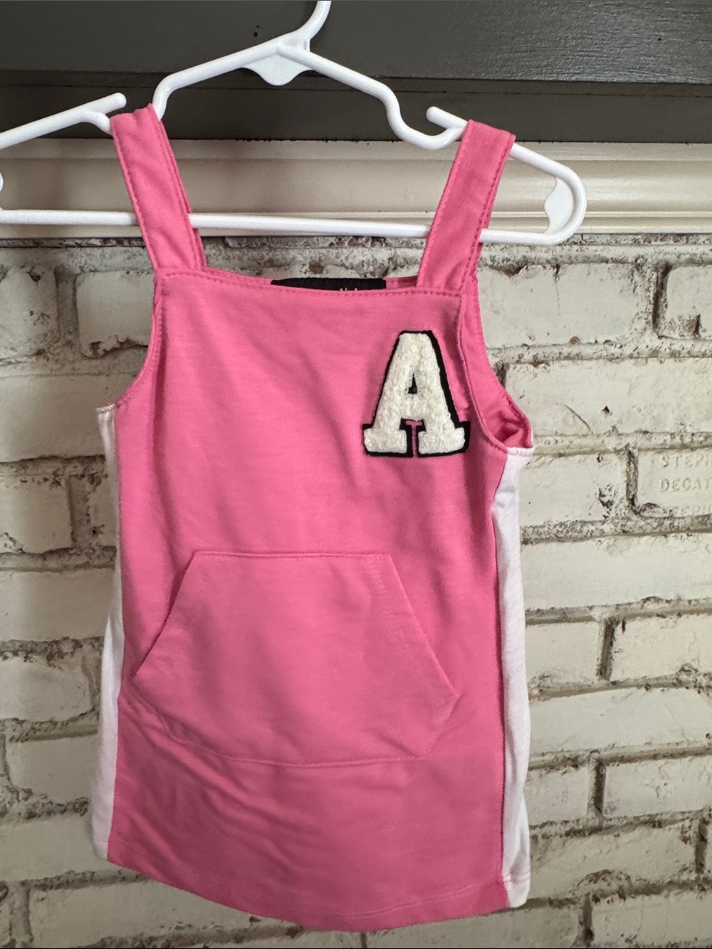 Pink Velvet Girls' Pink Tank Dress with 'A' Patch